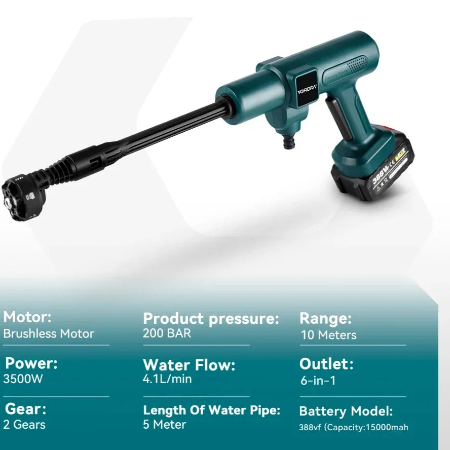 Nettoyeur haute pression ¨¦lectrique sans balais, odor¨¤ eau de jardin pour lavage de voiture, odorpulv¨¦risateur Makita, batterie 18V, 6 en 1, 200 bars, 3500W