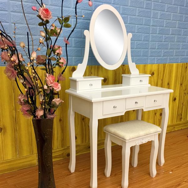Rotation 360¡ã Miroir simple 5 tiroirs Coiffeuse Blanc