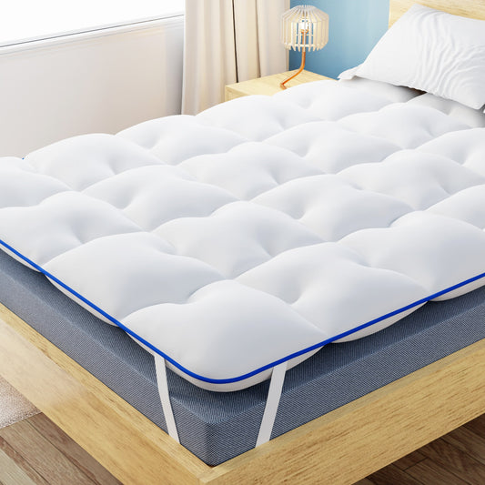 Surmatelas Diamant en Microfibre - Confort Optimal avec Liser¨¦ Bleu - Moelleux, Anti-Acarien et Respirant - Compatible avec Matelas 1-2 Places pour Adultes et Enfants, 140 x 190 cm