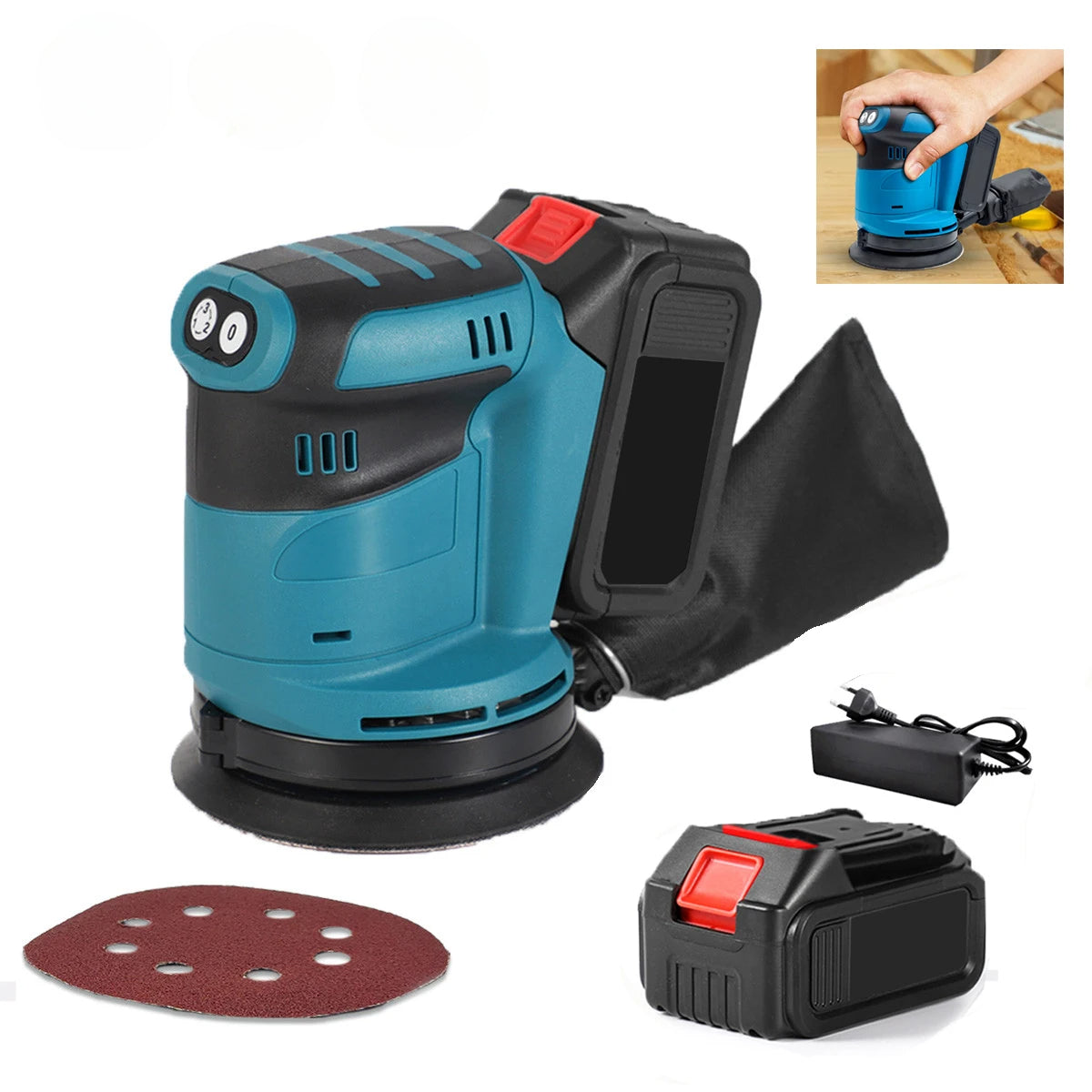 Ponceuse orbitale al¹Èatoire sans fil, meuleuse ½Ç bois, polissage, meulage ¹Èlectrique avec papier de verre, polisseuse ½Ç batterie Makita 18V, 3 vitesses