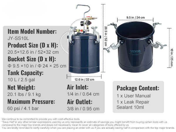 Pot de Pression de Peinture ¨¤ l'Air Pr¨¦cieux, Mastic de R¨¦paration de Fuite en M¨¦tal T1, pour l'Industrie et la Construction de Maisons, 10L
