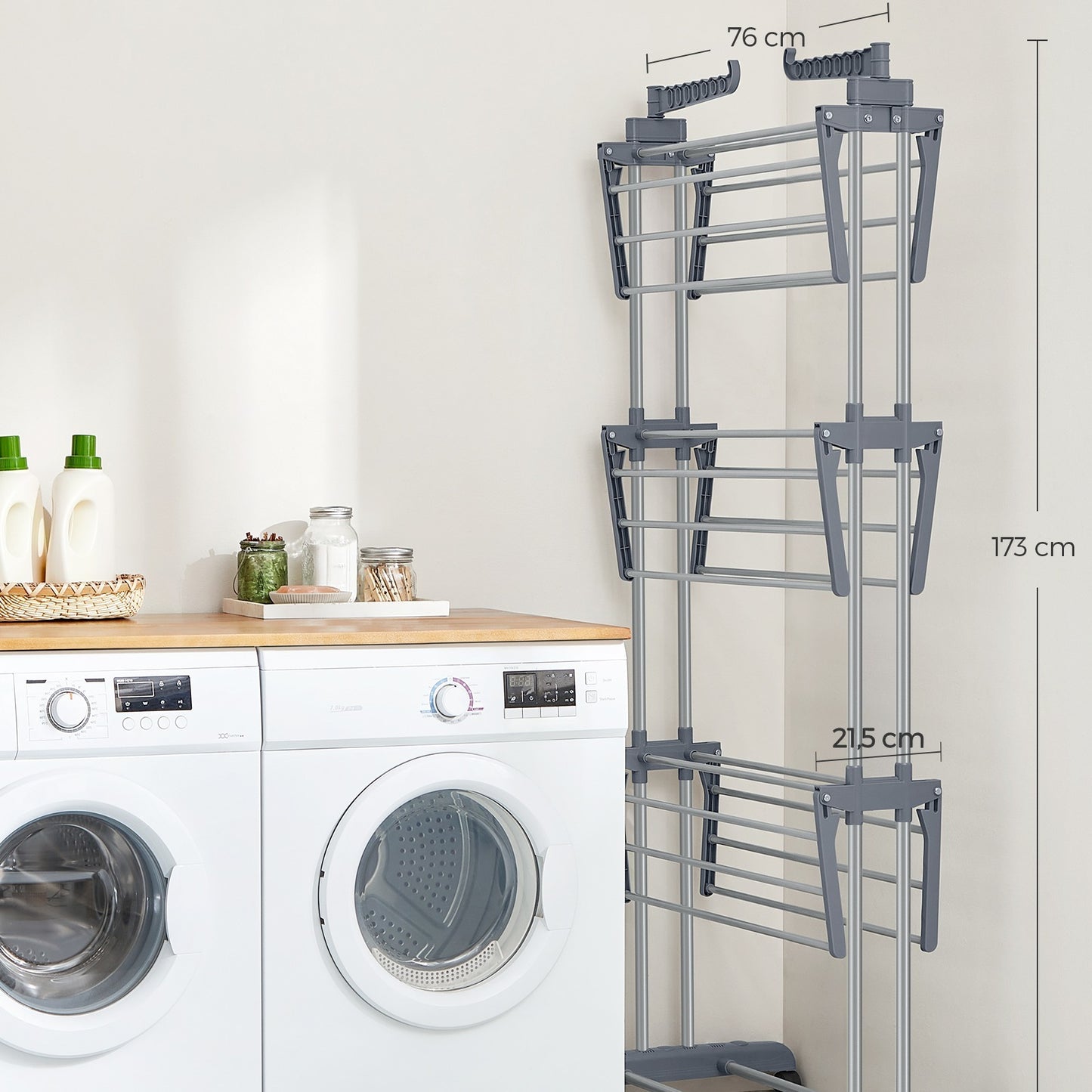 S¨¦choir ¨¤ Linge, Etendoir Linge Int¨¦rieur Pliable, avec roulettes, 4 Niveaux, 64 x 126 x 172 cm, Buanderie, Utilisation Int¨¦rieure et Ext¨¦rieure