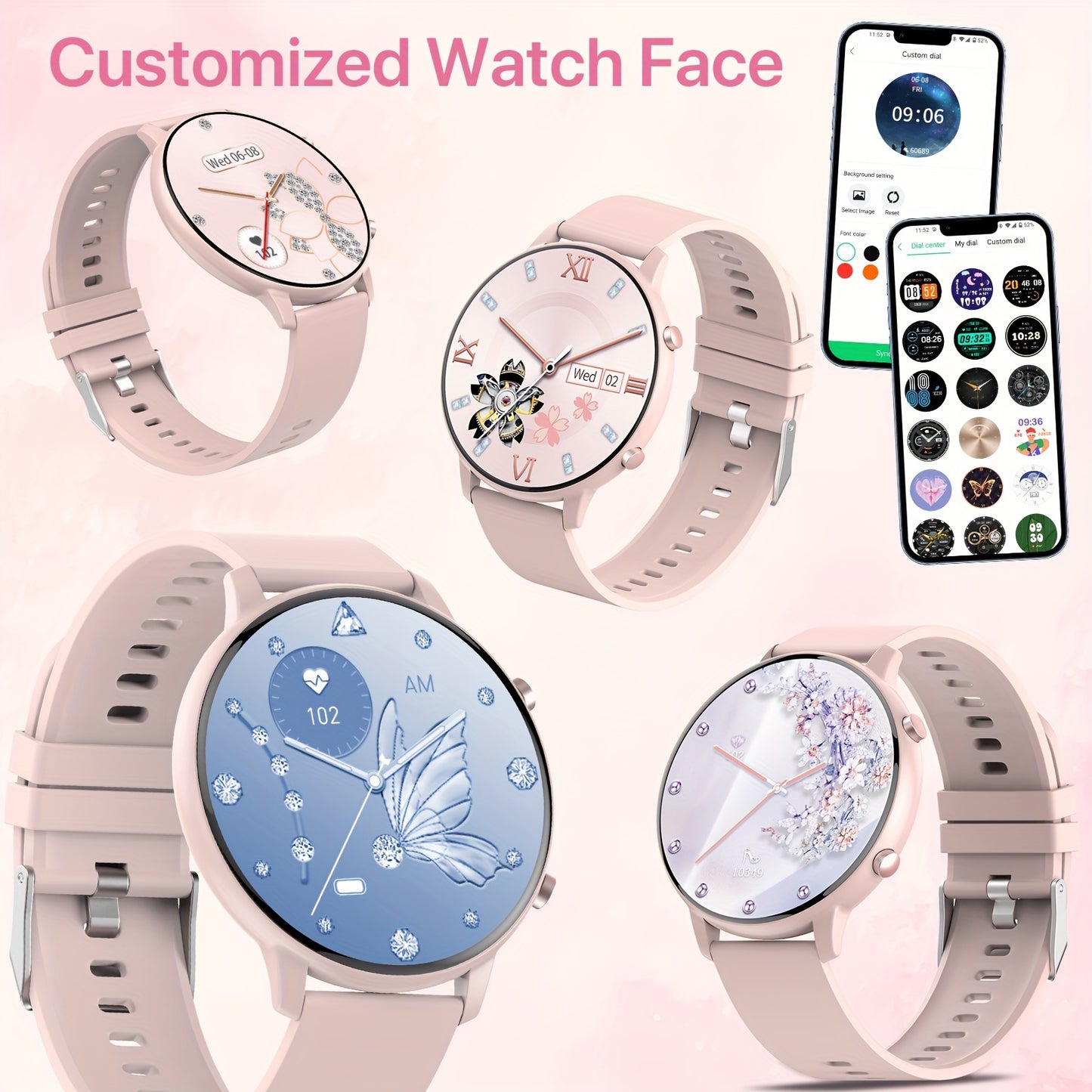 Cadeau de montre intelligente pour femmes, écran tactile complet de 1.39 pouce, montre d'appel intelligente avec réponse et appel pour iPhone et téléphones Android, notification de message, suivi de la forme physique, podomètre, distance, calories, plus d