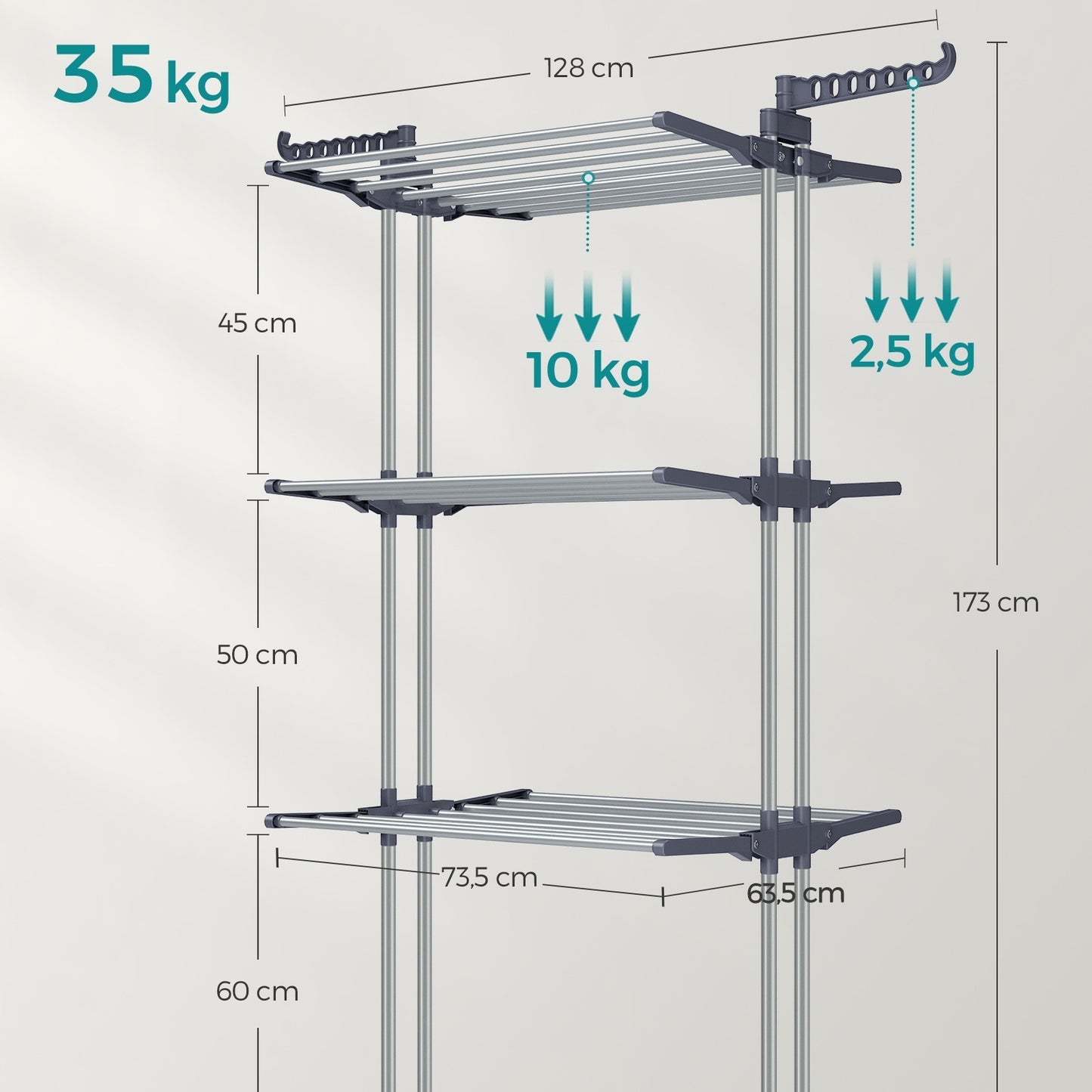 S¨¦choir ¨¤ Linge, Etendoir Linge Int¨¦rieur Pliable, avec roulettes, 4 Niveaux, 64 x 126 x 172 cm, Buanderie, Utilisation Int¨¦rieure et Ext¨¦rieure