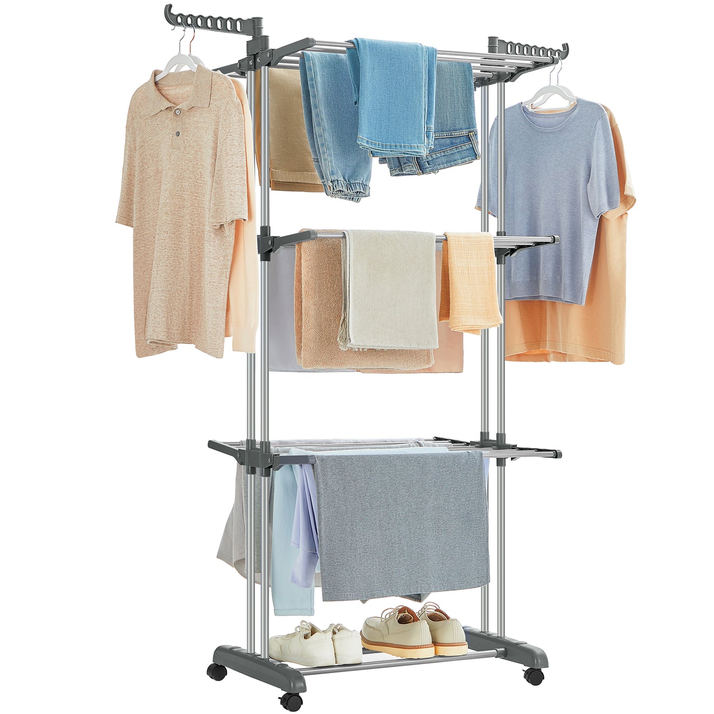 S¨¦choir ¨¤ Linge, Etendoir Linge Int¨¦rieur Pliable, avec roulettes, 4 Niveaux, 64 x 126 x 172 cm, Buanderie, Utilisation Int¨¦rieure et Ext¨¦rieure