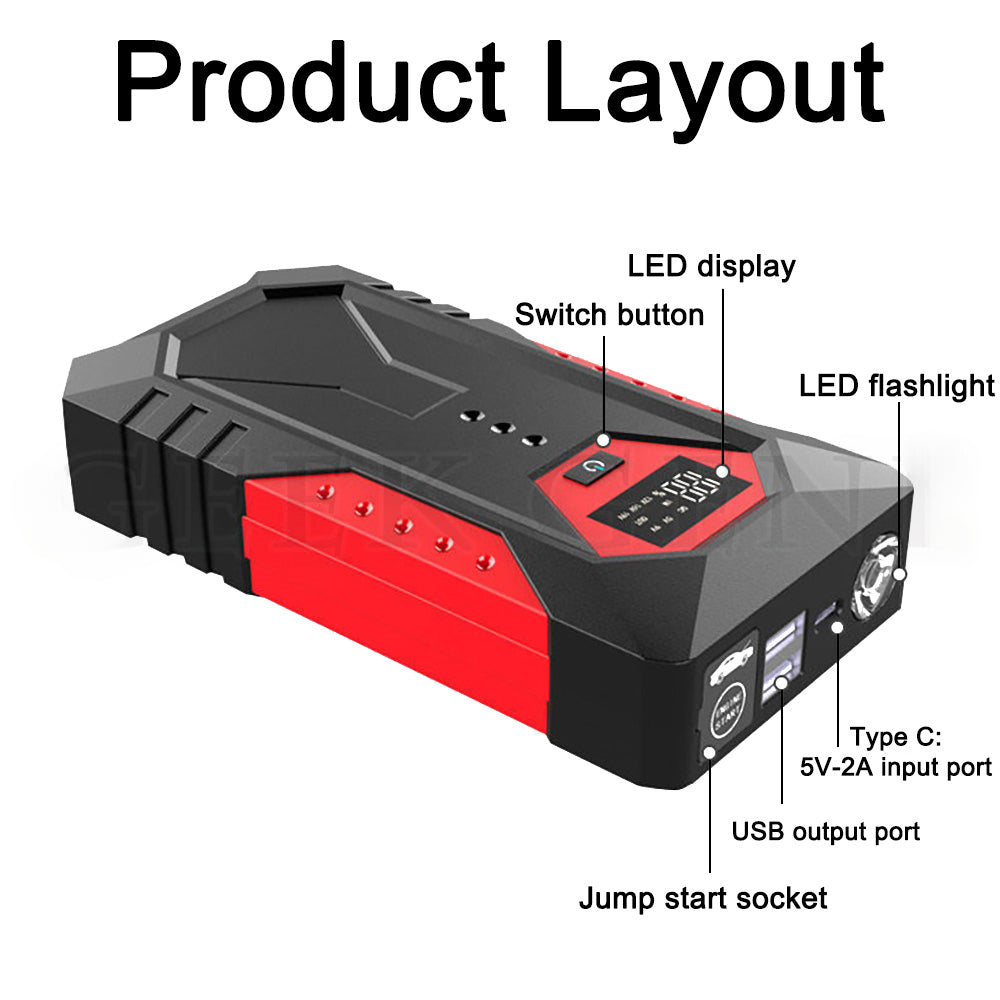 Démarreur de voiture pour diabétique, banque d'alimentation portable, booster de batterie de voiture, dispositif de démarrage de voiture pour GOLD 6.0L Diesel 4.0L, 12V, 18000mAh