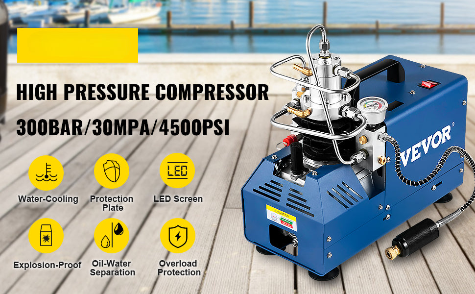 Pompe ¨¤ Air PCP Pression 300BAR 30MPA 4500PSI 1800W Refroidissement Eau Arr¨ºt Manuel pour Bouteille Plong¨¦e Paintball