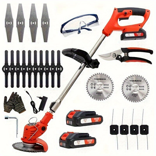 Tondeuse ¨¤ gazon ¨¦lectrique sans fil, tondeuse ¨¤ gazon sans fil sans balais avec 2 batteries et 4 types de lames, r¨¦glable en hauteur et en angle, tondeuse ¨¤ gazon pour tondre les pelouses et les arbustes ¨¤ l'ext¨¦rieur