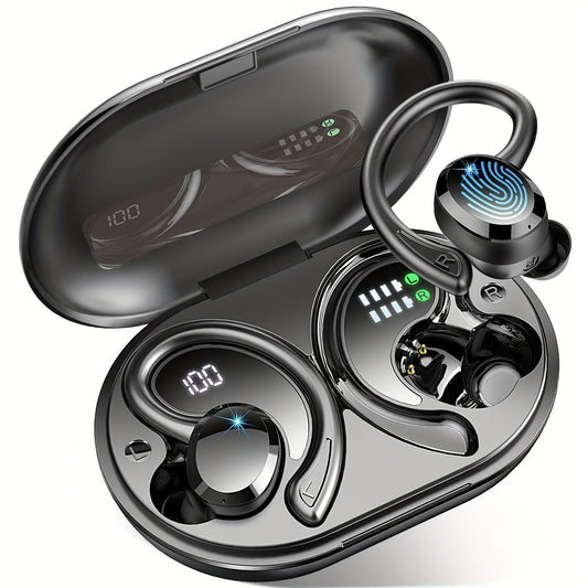 Écouteurs sans fil Q38 pour le sport, écouteurs sans fil 5.3 2024, écouteurs stéréo avec haut-parleur de 14.2 mm, écouteurs de 48 heures avec crochets d'oreille, microphone antibruit, écouteurs intra-auriculaires, adaptés à l'exercice/à la course à pied,