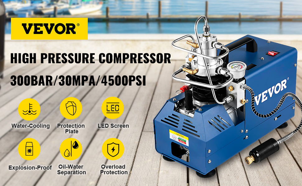 Pompe ¨¤ Air PCP Pression 300BAR 30MPA 4500PSI 1800W Refroidissement Eau Arr¨ºt Manuel pour Bouteille Plong¨¦e Paintball