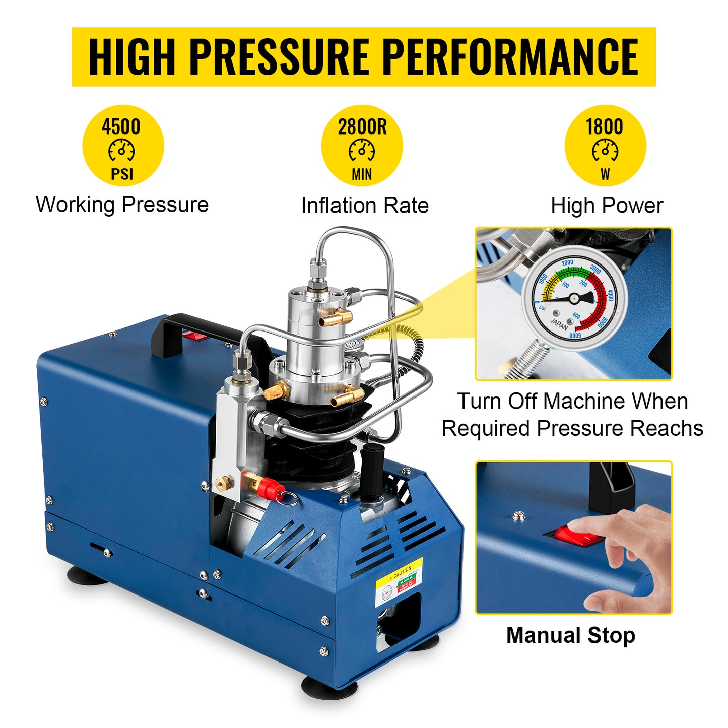 Pompe ¨¤ Air PCP Pression 300BAR 30MPA 4500PSI 1800W Refroidissement Eau Arr¨ºt Manuel pour Bouteille Plong¨¦e Paintball