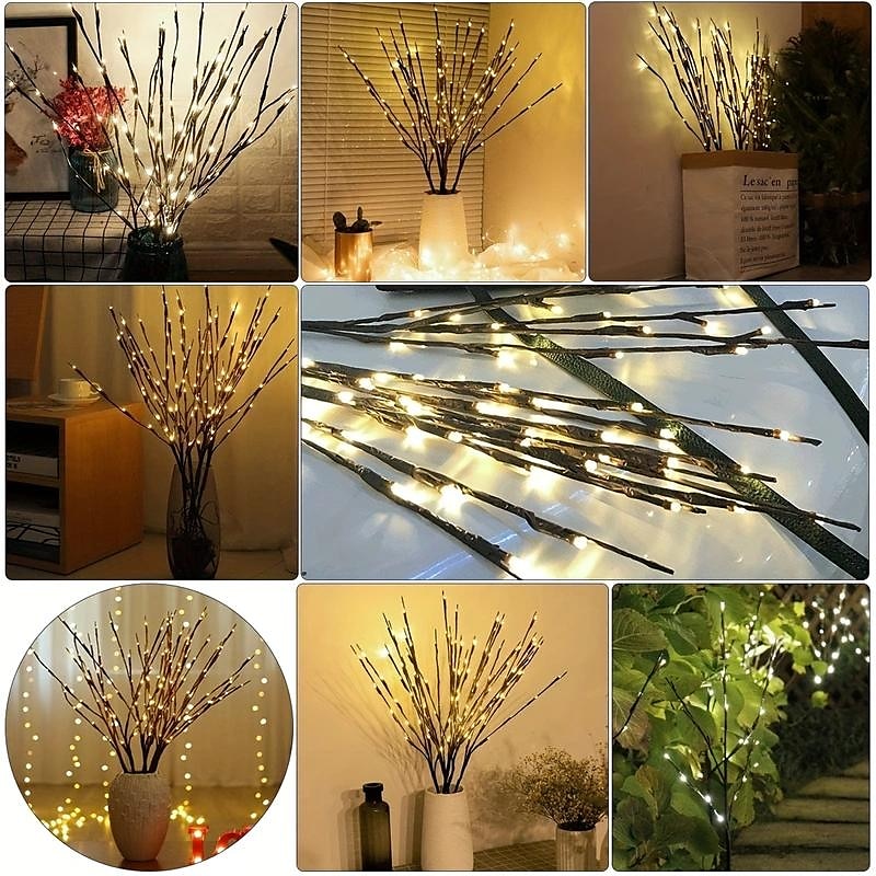 Branche lumineuse LED blanc chaud, branches lumineuses ¨¤ piles, remplissage de vase, brindille de saule, branche ¨¦clair¨¦e 76,2 cm, 20 LED pour d¨¦coration de f¨ºte de No?l ¨¤ la maison, utilisation