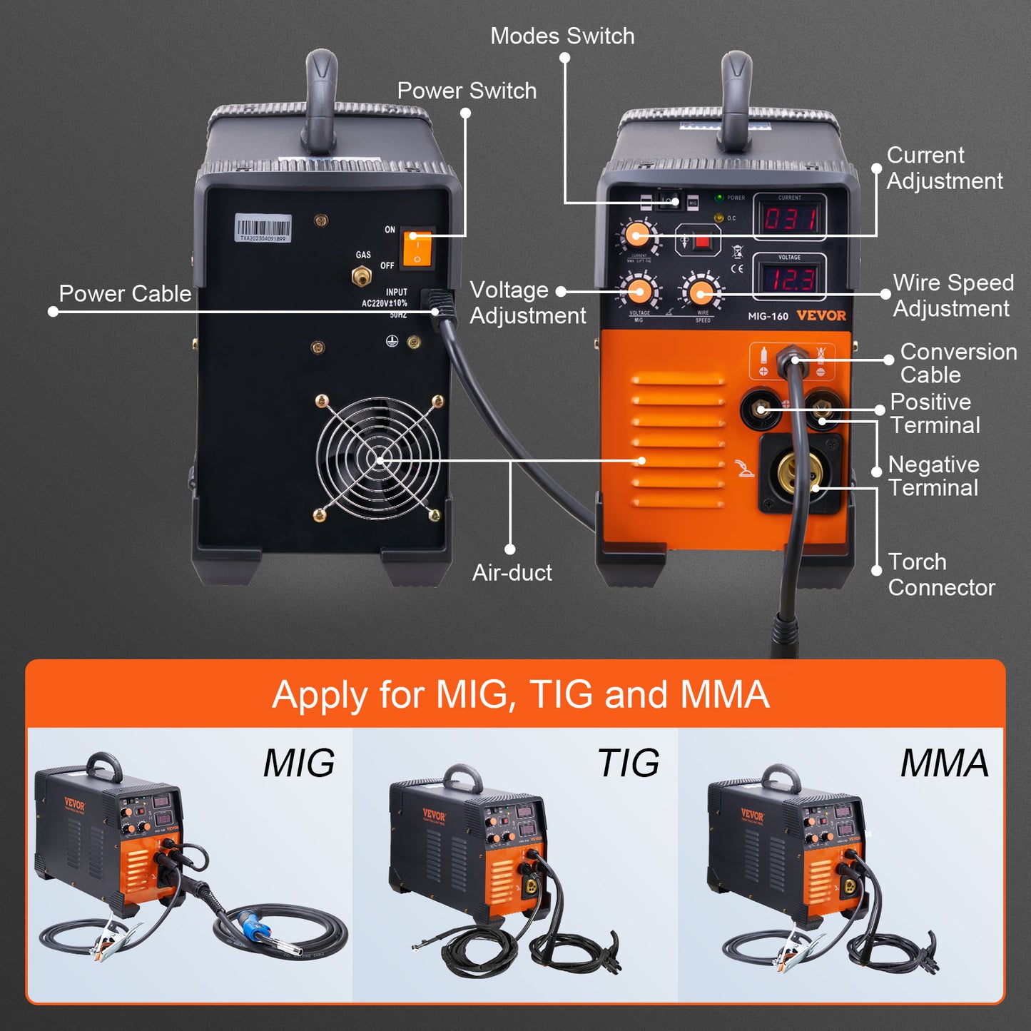 Machine ½Ç Souder 3 en 1 MIG 250 Amp, Soudeur de P¹Èriph¹Èrique MIG TIG 220V, Soudeur de Coque de Levage IGBT DC Inverter
